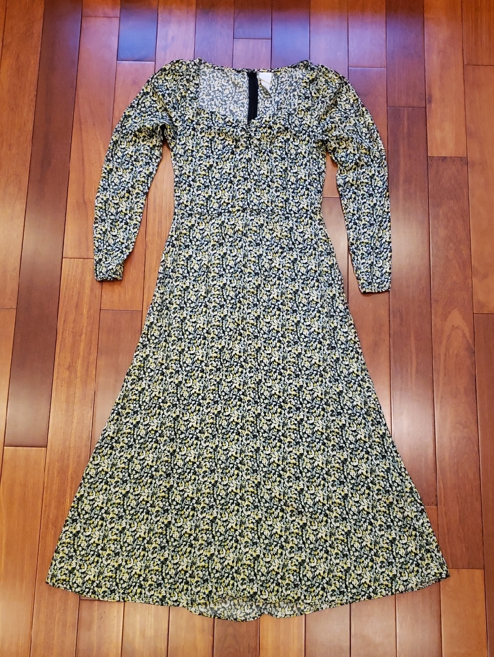 H&M Long Sleeve Floral Sweetheart Neckline Maxi Dress
